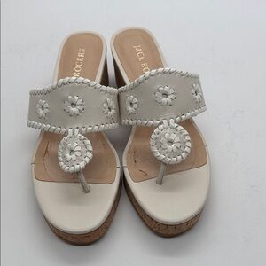 Jack Rogers White Leather Thong Wedge Mules